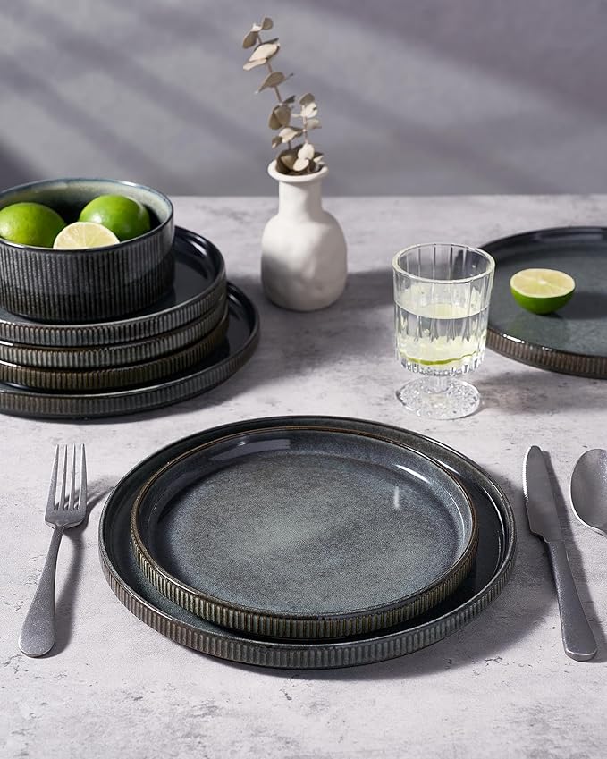 famiware Star Dinner Plates for 6, 10 inches Plate Set, Scratch Resistant, Stoneware Dinnerware, Kitchen Modern Rustic Serving Dishes, Deep Forest