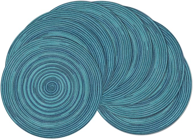 SHACOS 15 inch Round Placemats Set of 8 Variegated Multicolor Place Mats Cotton by SHACOS