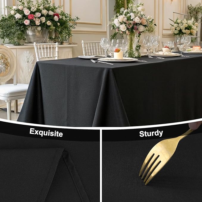 Smiry 4 Pack Rectangle Table Cloth, Waterproof Anti-Scratch Polyester Tablecloth, Decorative Washable Fabric Table Cover for Dining, Buffet, Parties and Outdoor, 54x78, Black