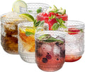Topsky Clear Vintage Drinking Glass Set of 6,12 oz Embossed Floral Decorative Glassware Set,Glass Cups Wine Glasses Beverages Tumblers Colored Glassware for Whisky,Beer,Juice,Cocktail,Heavy Duty