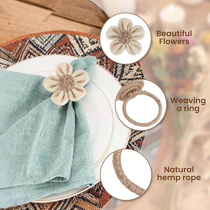 Valentine's Day Napkin Rings Set of 6 Handmade Rustic Napkin Rings Reusable Boho Napkin Ring for Elegant Dining Table Decoration Perfect for Christmas, Thanksgiving, Wedding, Holiday, Everyday Use