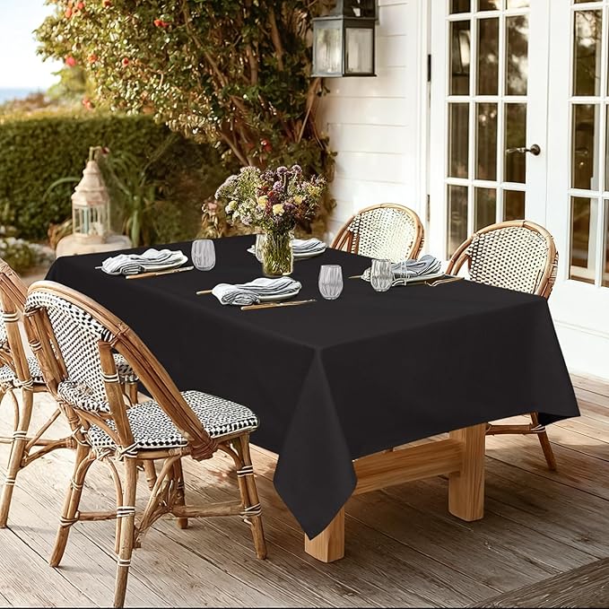 JIUZHEN Rectangle Tablecloth Linen Textured Wrinkle Stain Resistant Farmhouse Table Cloth Decorative Fabric for Kitchen, Dining, Party, Wedding,Outdoor Use,54 x 80 Inch,Black