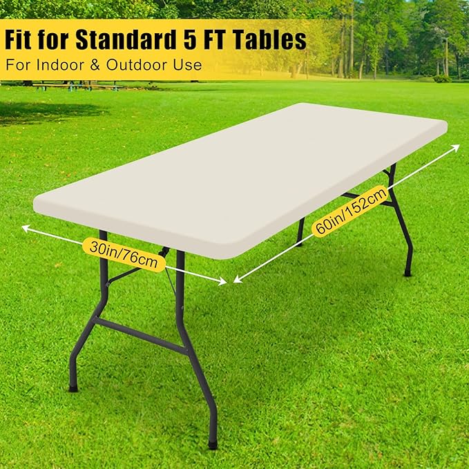 Smiry Rectangle Tablecloth, Elastic Fitted Flannel Backed Vinyl Tablecloths for 5ft Folding Tables, Waterproof Wipeable Table Covers for Indoor, Outdoor, Picnic and Camping (Beige, 30"x60")