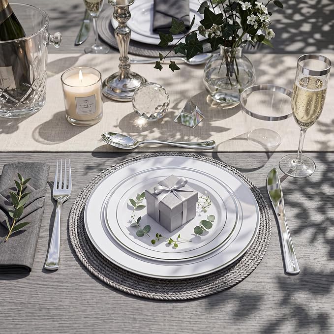 350Piece Silver Plastic Dinnerware Set - Image 5