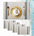 Placemats Set of 4 Vinyl Washable Gray Placemats, 18"x12" Wipeable Heat-Resistant Non-Slip Easy Clean Table Mats Ideal for Dining Table Table Runner and Outdoor(4, Grey Wide Stripe)