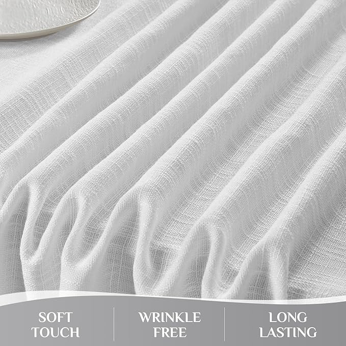 Softalker Linen Textured Rectangle Tablecloth, Waterproof Wipeable Farmhouse Burlap Table Cloth, Stain Resistant Wrinkle Free Table Covers for Kitchen Dining Holiday Party (52 x 70, White)
