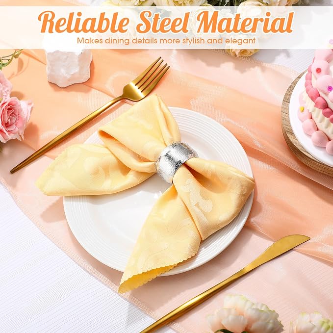 Lallisa 24 Pcs Silver Napkin Rings Bulk Metal Classic Napkin Ring Holders - Image 6