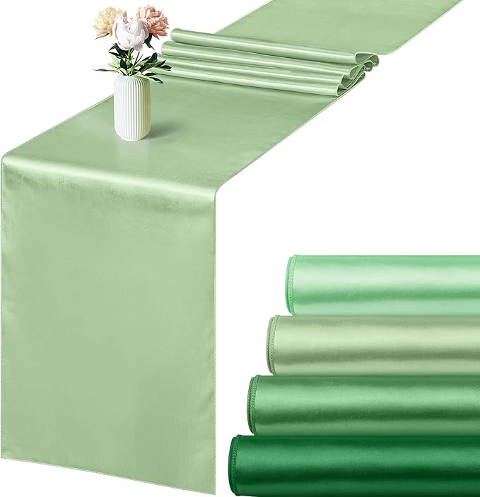 Aneco 4 Pack Satin Table Runner 12 x 108 Inch Gradient Sage Green Long Bright by Aneco