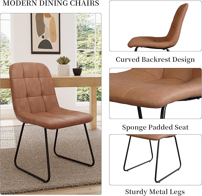 45.3 Inch Round Dining Table Set for 4, Mid Century Modern Small Coffee Set for Dining Room Kitchen Apartment (Light Walnut + 4 U-Shaped Brown Chairs)