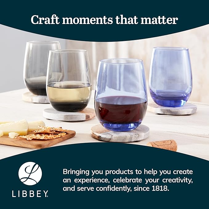 Libbey Classic Smoke All-Purpose Stemless Wine Glasses, 15.25-ounce, Set of 6