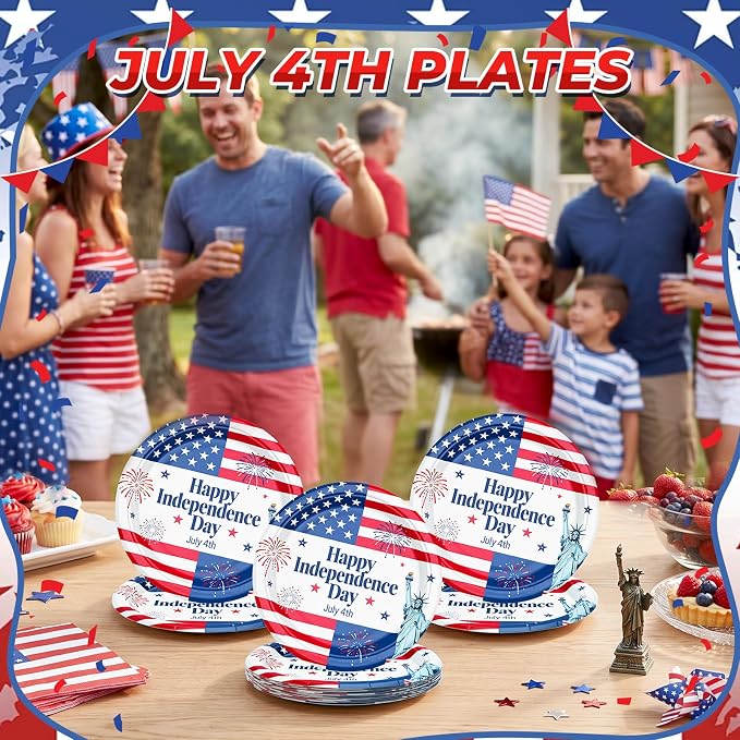 7 Inch Heavy Duty Paper Plates 40 Pack Red White and Blue Patriotic Paper - Image 3
