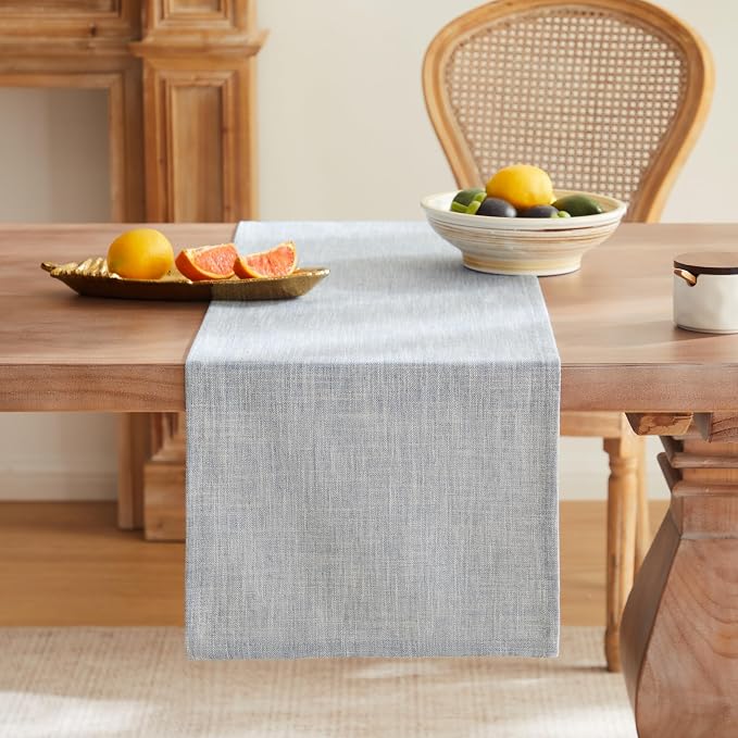 Rustic Cotton Linen Table Runner, 13x60 Inches Blue | Farmhouse Style Linen - Image 4