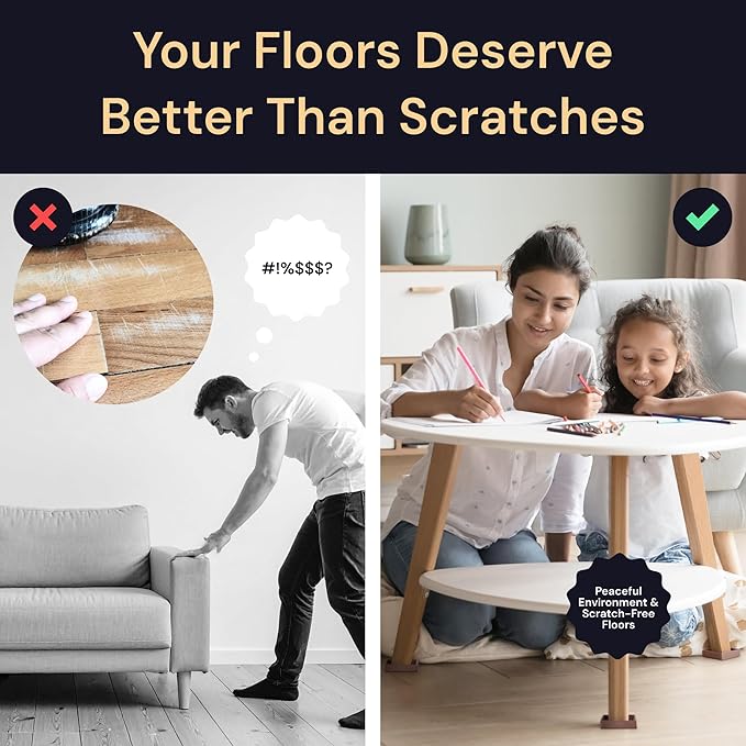 CasterMaster Square Non-Slip Furniture Pads - 3 in x 3 in, Pack of 8, Black - Stoppers to Prevent Sliding - Floor Protectors for Furniture - Noise Reduction & Caster Cups for Vinyl Floors