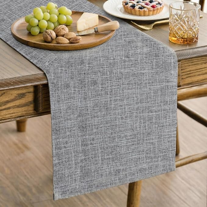 Q&J Fabric Co. Linen-Textured Table Runner 1 Pack 13x36 Inch Charcoal Grey | by QJFabricCO