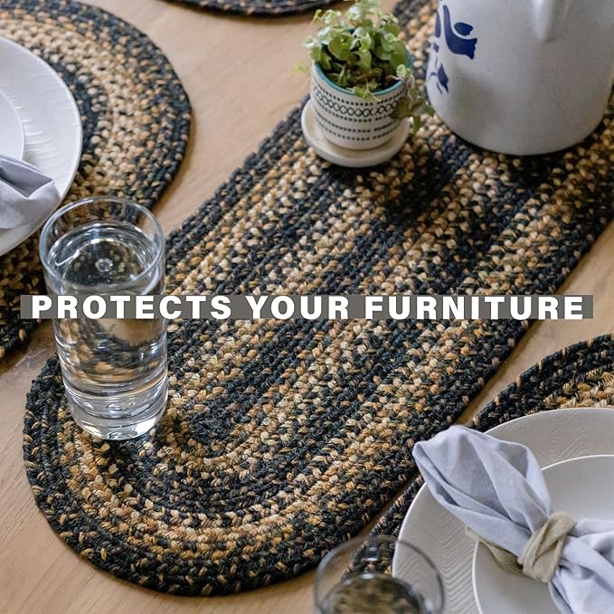 Homespice Kilimanjaro Round Braided Placemats, Warm Primitive Decor, Set of 2, 15" Black and Tan Jute Table Mats - Vibrant Colors, Durable, Easy to Clean and Protects Furniture