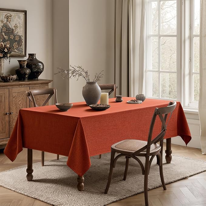 MIULEE Burnt Orange Linen Polyester Tablecloth Fall Thanksgiving 60x104 Inch Rectangle Table Cloth Waterproof,Stain Resistant for Dining Party Wedding