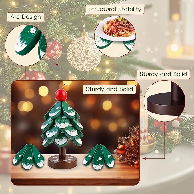 Wooden Trivets for Hot Dishes, Wooden Tree Trivet Set, Natural Tree Trivet Set - Foldable Coasters for Kitchen Counter, Hot Pots and Pans, Heat Resistant Table Protectors
