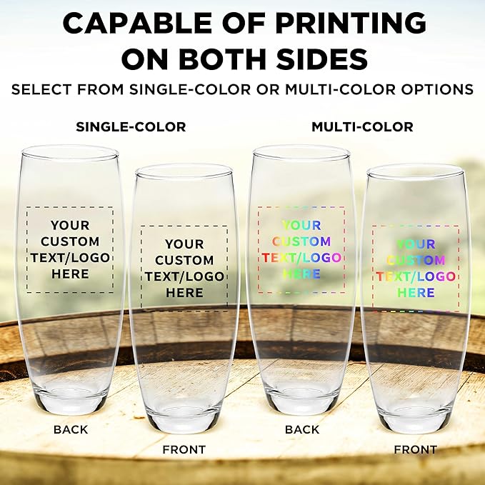 DISCOUNT PROMOS 100 ARC Stemless Champagne Flutes Set, 9 oz. - Customizable Text, Logo - Cachet, Glassware, Cocktails - Clear