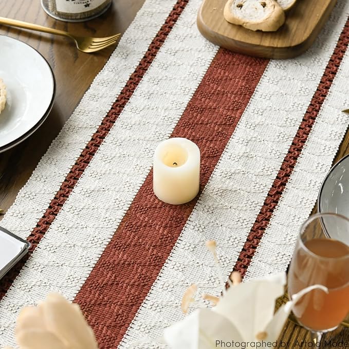 Artoid Mode Caramel Rustic Woven Table Runner 12x36 Inch | Holiday Farmhouse - Image 4