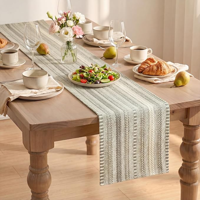 Artoid Mode Dark Grey Farmhouse Stripe Braided Table Runner 12x90 Inch | - Image 8