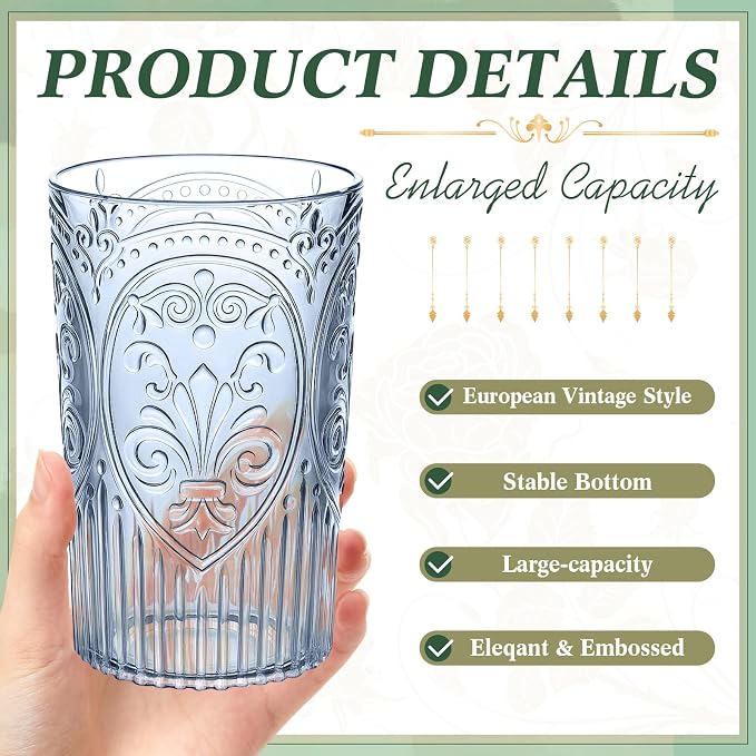 100 Pcs 16 oz Plastic Vintage Drinking Glasses Stemless Ribbed Highball Glasses - Image 2