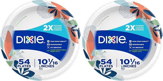 Dixie Large Paper Plates, 10 Inch, 2X Stronger*, Microwave-Safe, Soak-Proof by Unknown