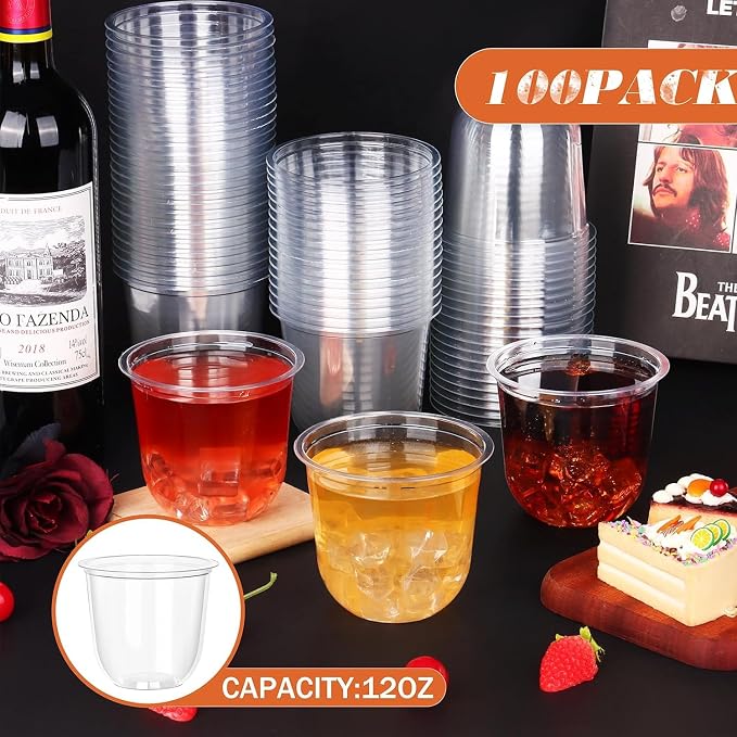 KesaPlan 100 Pcs 12oz Plastic Clear Cups, Disposable Wine Cocktail Glasses | - Image 2