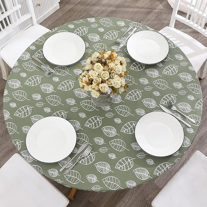Walrus Round Vinyl Fitted Tablecloth with Flannel Backing Elastic Edge Design Table Cover Waterproof Oil-Proof PVC Table Cloth Stain-Resistant Best for 37"-44" Round