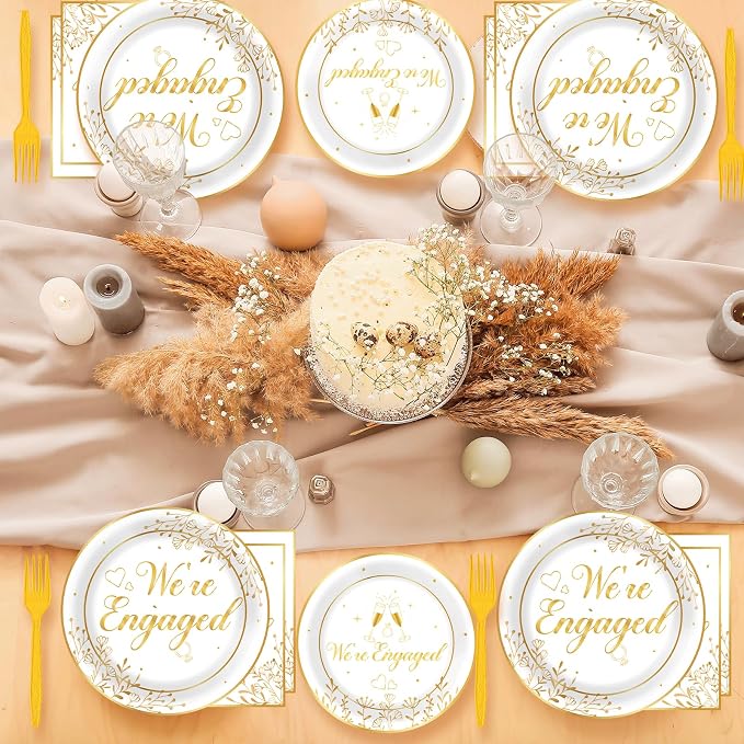 96Pcs Happy Engagement Party Supplies Engagement Paper Plates Napkins We're - Image 6