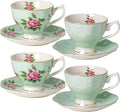 BTaT- Floral Tea Cups and Saucers, 8 oz, Fine Porcelain Teacup Set by BrewToATea