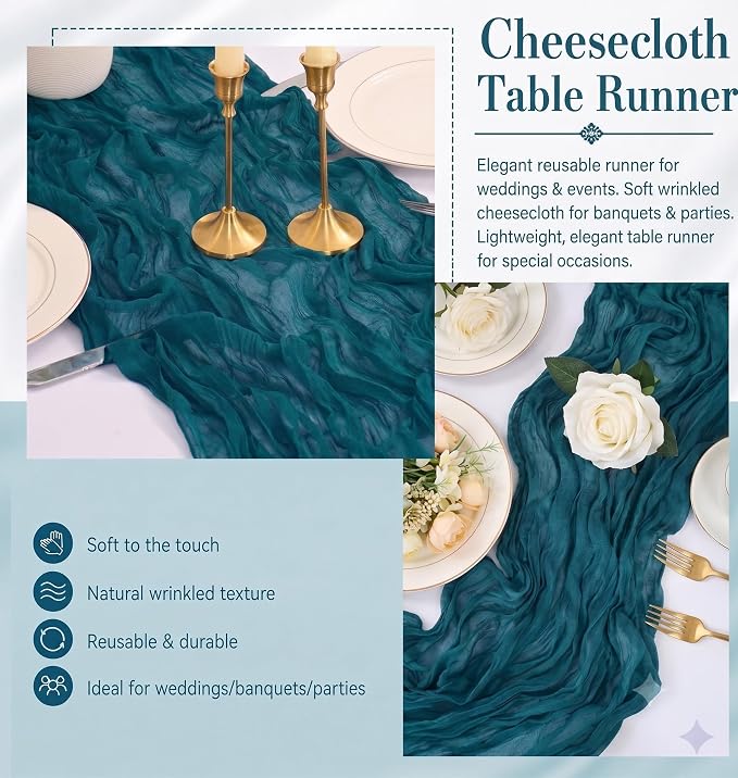 12 Pack Teal Cheesecloth Table Runner 17x108 Inch Boho Rustic Semi Sheer Gauze - Image 5