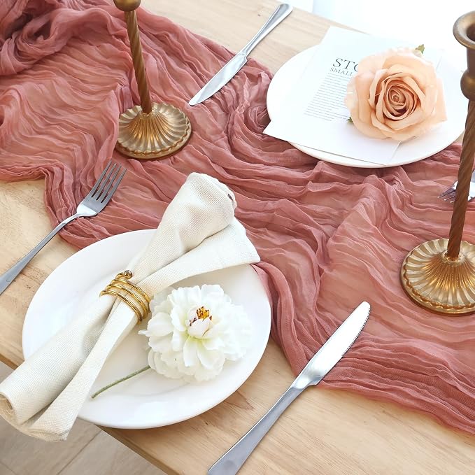 20 Pack Dusty Pink Cheesecloth Table Runner 120 Inch Boho Wedding Decor | - Image 6