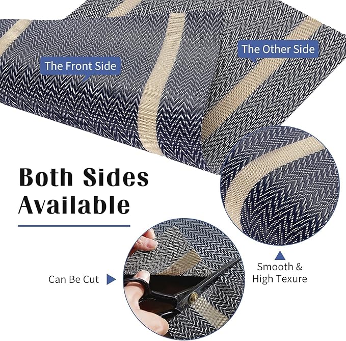 FAVE Placemats Set of 12 Blue Placemats Woven with Golden Thread Durable and Wipeable Vinyl Place Mats Heat Resistant Table Mats Set of 12 for Kitchen Table (Blue, 12"x18"-12PCS)