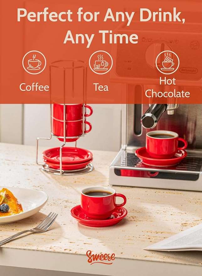 Sweese 2.5 Ounce Porcelain Stackable Espresso Cups - Image 4