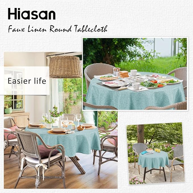 Hiasan Linen Tablecloth 40 Inch Round - Wrinkle and Stain Resistant Washable Polyester Fabric Table Cloth for Dining Room Kitchen Party, Aqua
