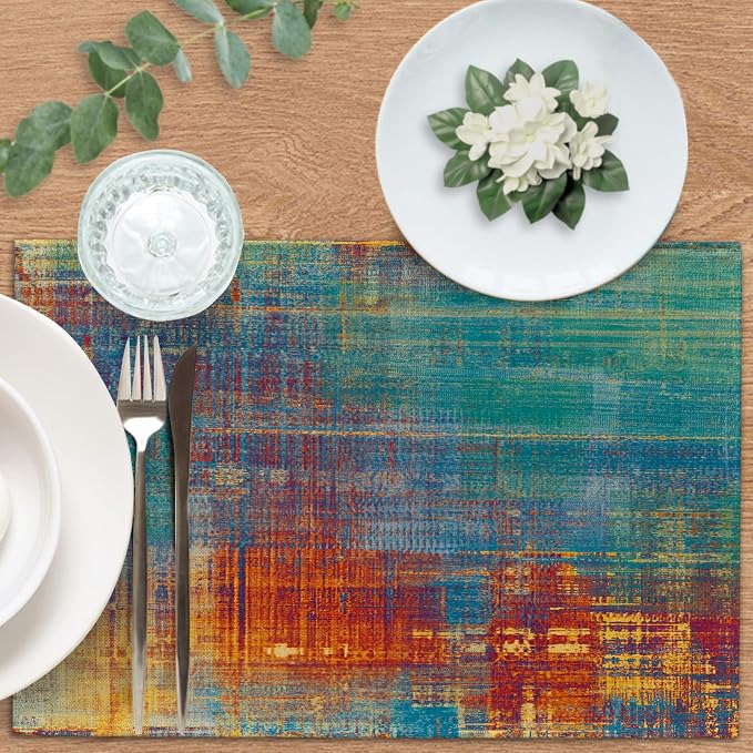 Vintage Colorful Wood Texture Placemats Set of 4 | Retro Farmhouse Abstract - Image 4