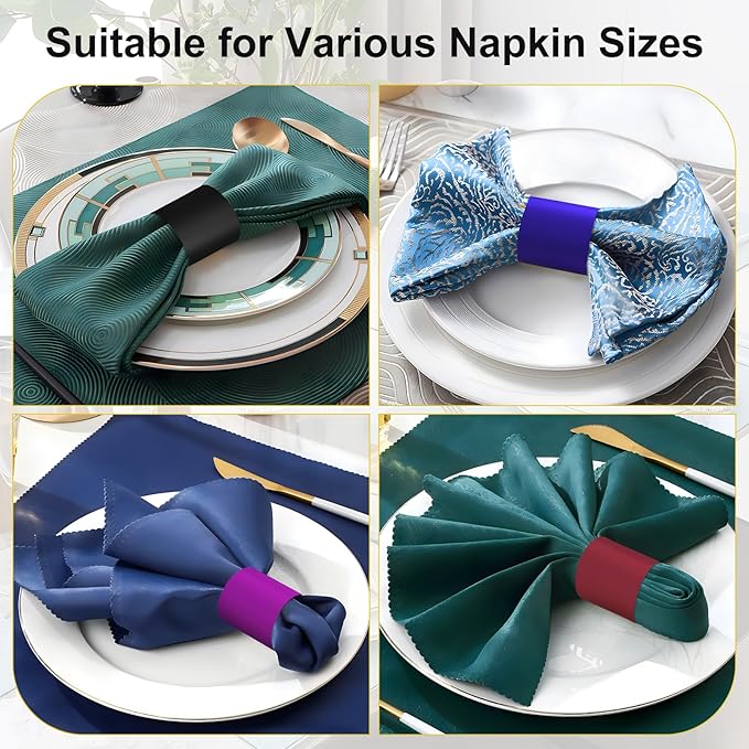 Christmas Napkin Rings Set of 200, 5 Colors in 1, Reusable Adjustable Napkin Bands for Holiday Parties, Wedding, Thanksgiving Table Decor, Waterproof Tear-Proof (Mix Colors) Great Gift Idea
