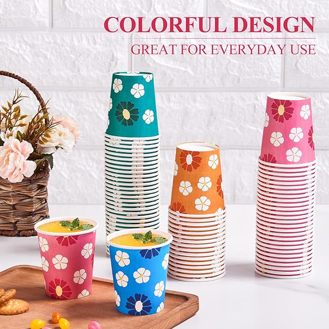 500 Pack 5oz Disposable Paper Cups, Colorful Small Mouthwash Cups for Parties, Picnics, Barbecues, Travel, Events