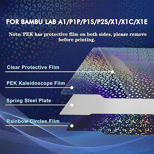 Smooth PEK Build Plate for Bambu Lab P1S/P1P/X1C/X1/A1, Double Sided PEK Spring Steel Sheet Bed Plate for Bambu Labs 257x257mm 3D Printer Platform