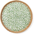 Round Rattan Tray with Mother of Pearl Inlay, Wooden Base | Coffee Table by Unknown