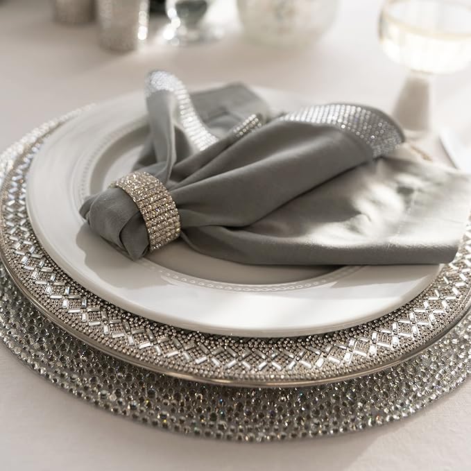 Ashford Napkin Ring, Sparkling Glass Rhinestones, for Cloth Napkins, Elegant Formal Dining Table Setting, Event, Wedding, Charcoal, 2", Set of 4