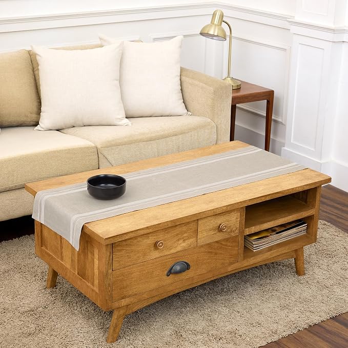 Solino Home 100% Pure Linen Table Runner, 14 x 48 in, French Stripe | Table by SolinoHome