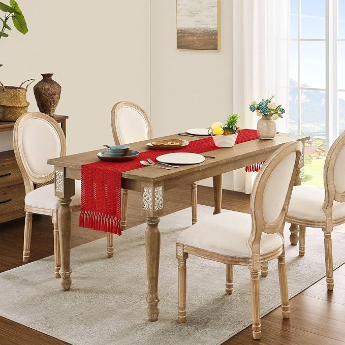 Macrame Style Boho Table Runner, 12x90 Inch Red | Woven Boho Table Runner - Image 3