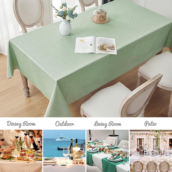 Rectangle Tablecloth Linen Textured Waterproof & Stain Resistant Table Cloth Wrinkle Free Decorative Fabric Farmhouse Table Cover for Dining/Party/Buffet/Wedding, 60 x 120 Inch, Sage Green