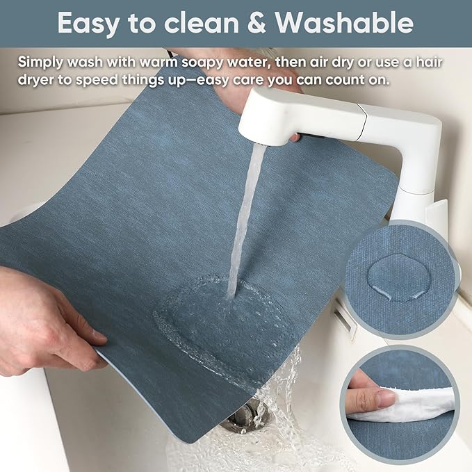 Blue Reversible Faux Leather Placemats – Set of 6 Waterproof, Heat-Resistant & Easy-to-Clean Table Mats for Modern Dining