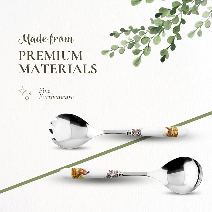 Spode Woodland Salad Servers – 10 Inch Porcelain & Steel Set Featuring Pheasant - Image 4