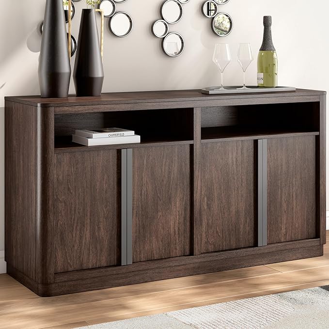 Signature Design by Ashley Kendamor Contemporary Dining Server with Open Cubby and Adjustable Shelves, Dark Brown