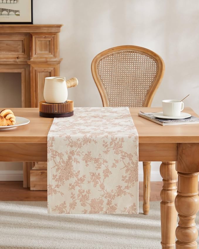 French Pastoral Farmhouse Table Runners, 13x108 Inch Taupe | 100% Organic - Image 2