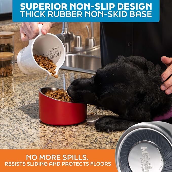 Master Pet Supply Stainless Steel Slanted Dog Cat Food Bowl - 16 oz Heavy Duty - Stainless Steel, Double Wall Insulated, Non-Slip Elevated Bowl for French Bulldogs Pugs Cats, Anti Rust Dishwasher Safe