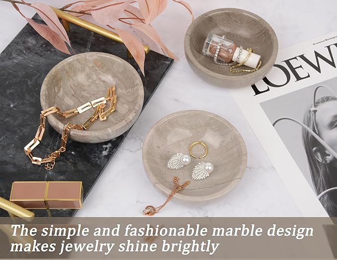 Jewelry Dish,Natural Marble Jewelry Dish,Trinket Tray,Ring Holder,Key Bowl,Unique Jewelry Tray for Home Decoration,Mother's Day,Birthday and Other Holiday Gifts(Yellow Grey)
